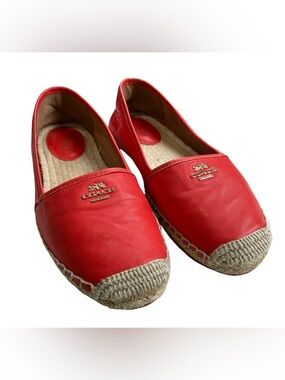 Coach Rhodelle Flat Leather Espadrilles red orange size 8.5 women